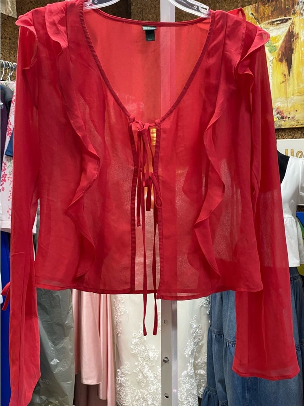Wild Fable Sheer Red Ruffle Tie-Front Blouse